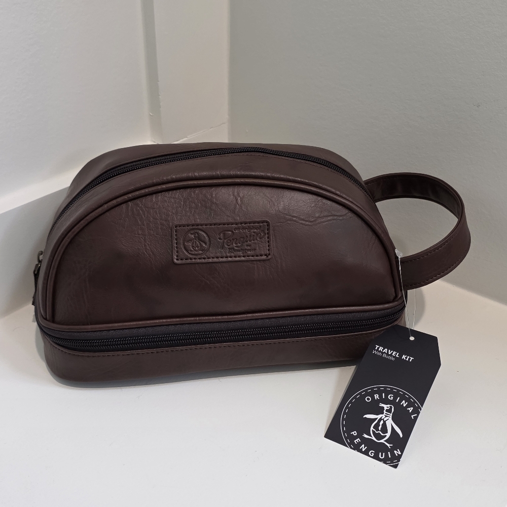 Original Penguin Brown Leather Travel Kit
